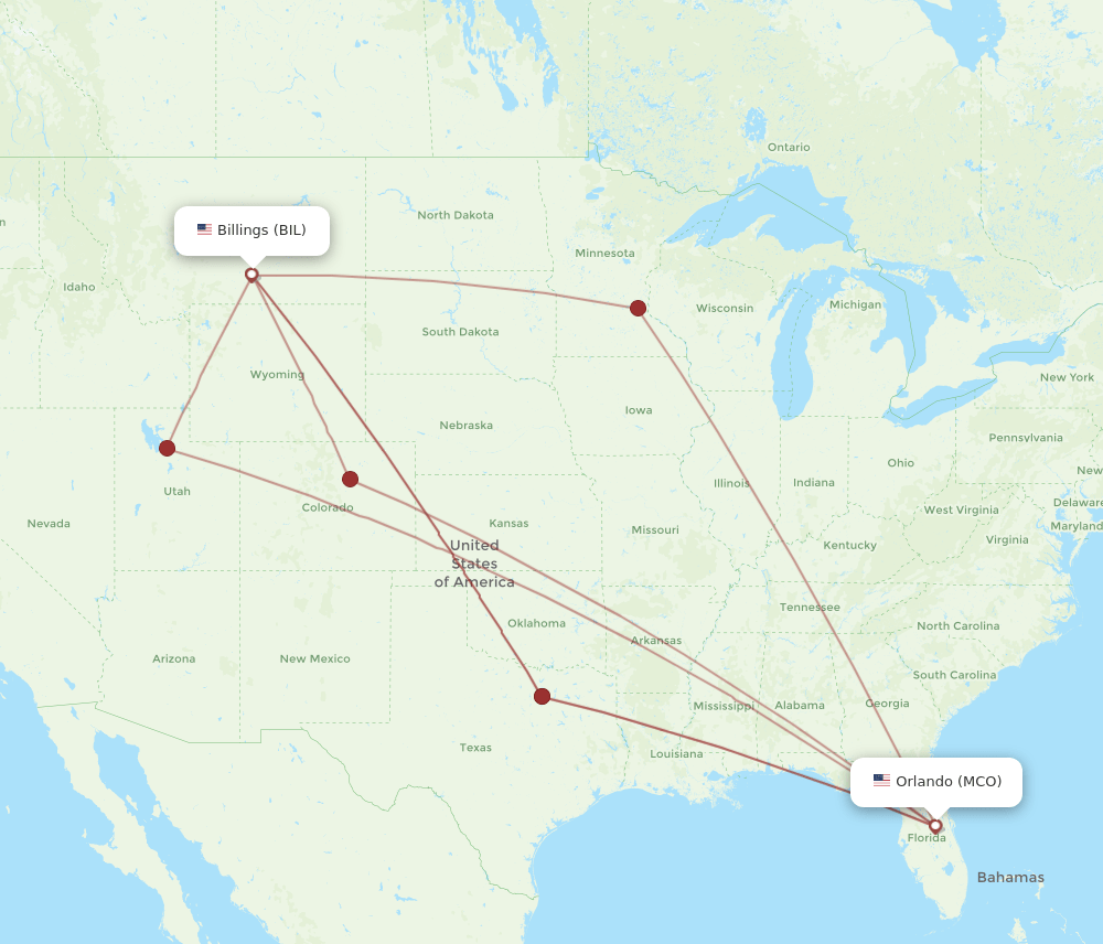 BIL-MCO flight routes