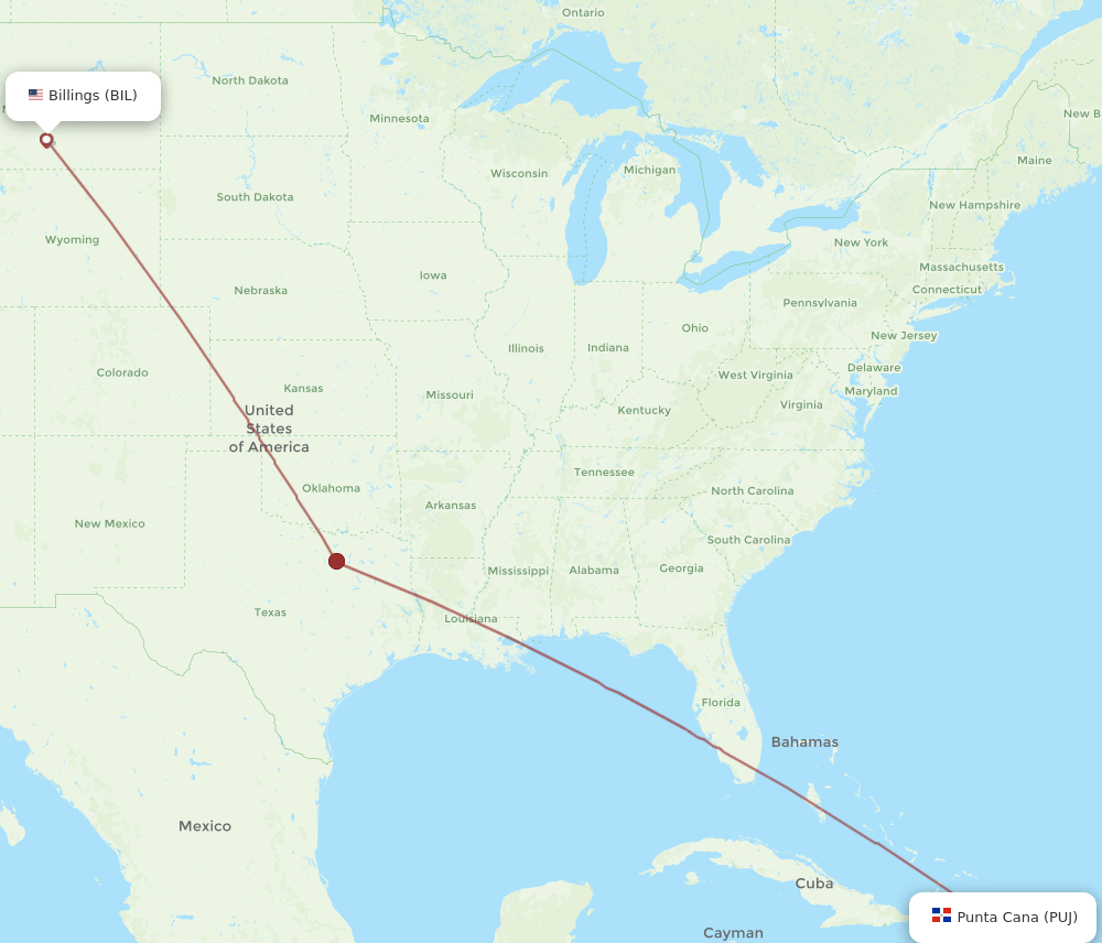 BIL to PUJ flights and routes map