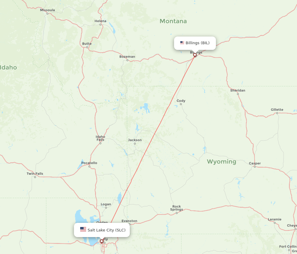Billings - Salt Lake City route map and flight paths