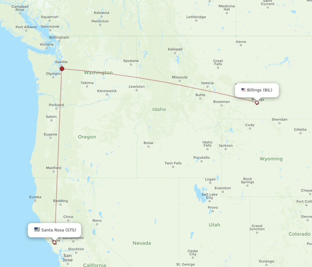 BIL to STS flights and routes map