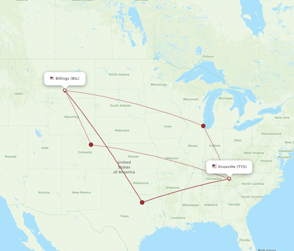 BIL to TYS flights and routes map