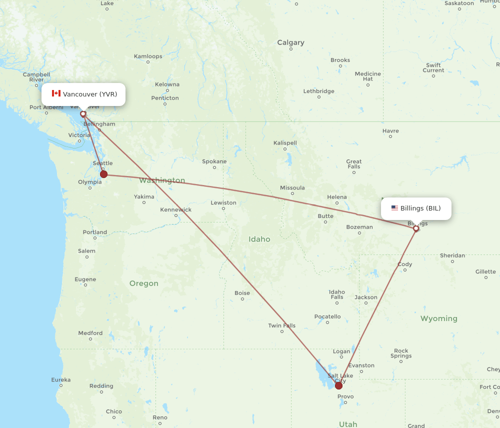 BIL-YVR flight routes