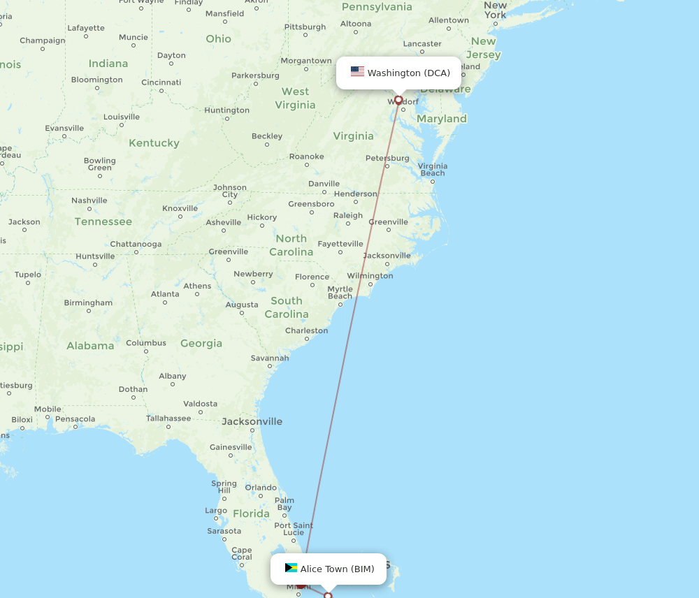 BIM-DCA flight routes