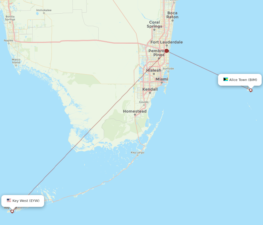EYW to BIM flights and routes map