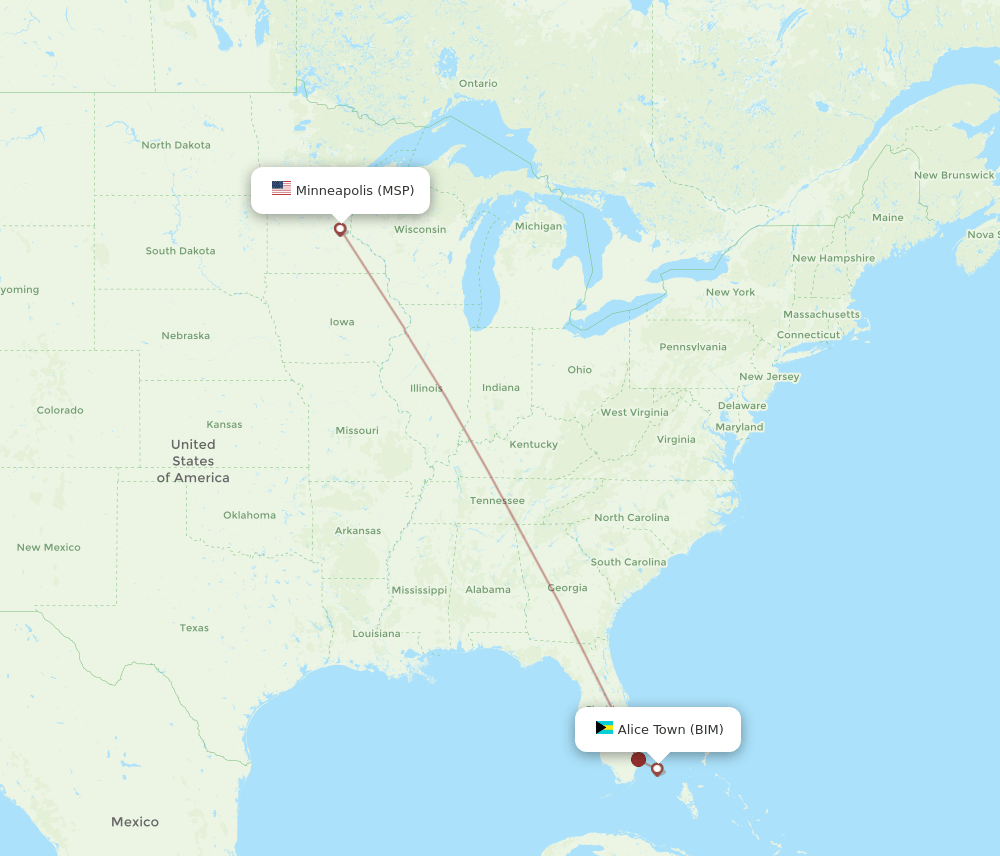 BIM to MSP flights and routes map