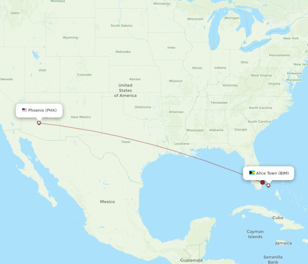 Phoenix - Bimini route map and flight paths