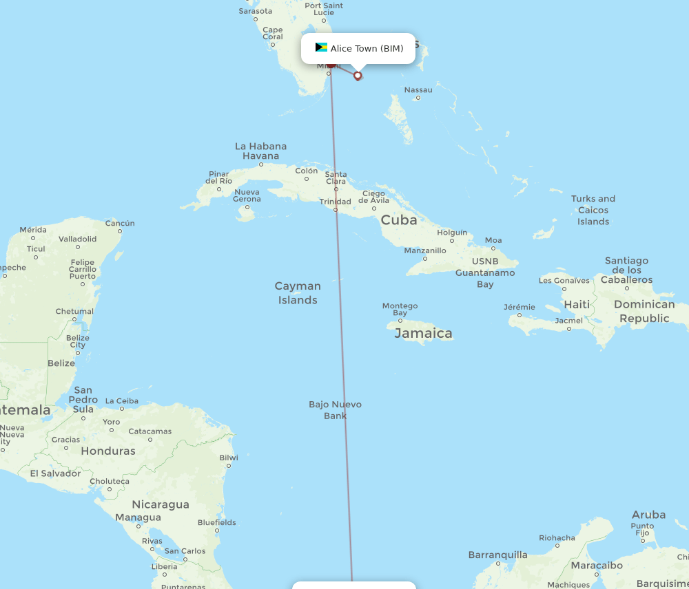 BIM to PTY flights and routes map