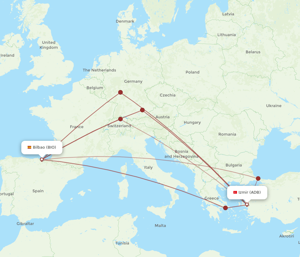 BIO to ADB flights and routes map