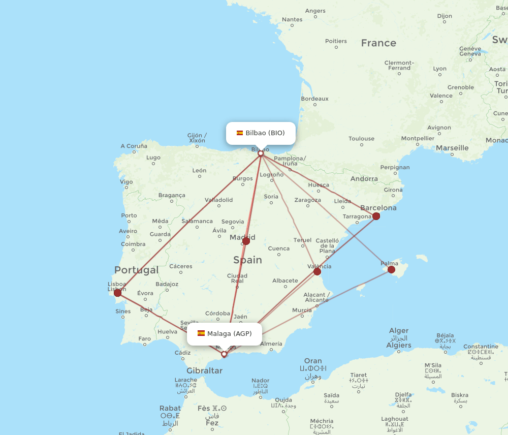 BIO-AGP flight routes