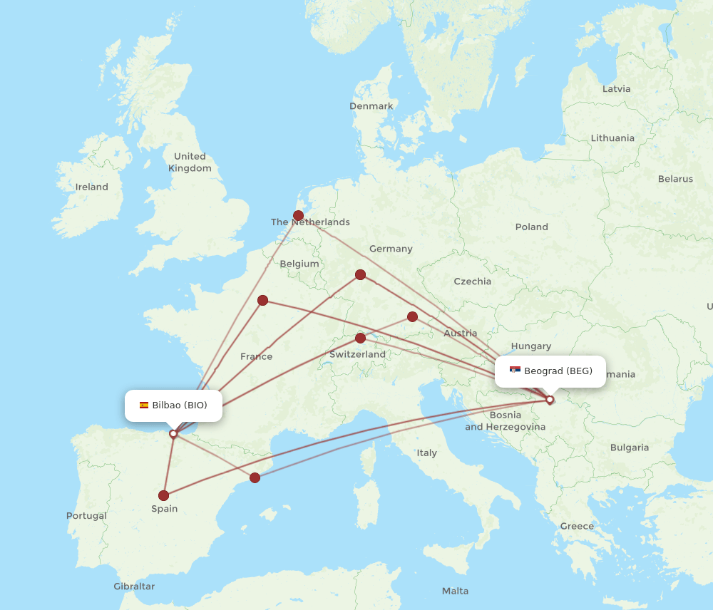 BIO to BEG flights and routes map