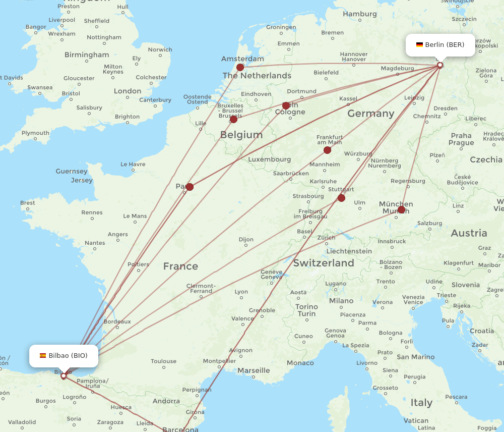 BIO to BER flights and routes map