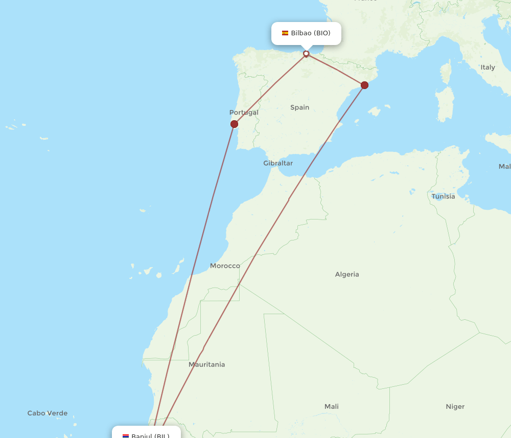BIO-BJL flight routes