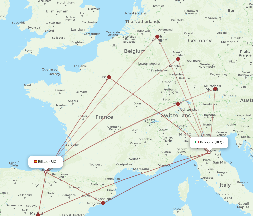 BIO to BLQ flights and routes map