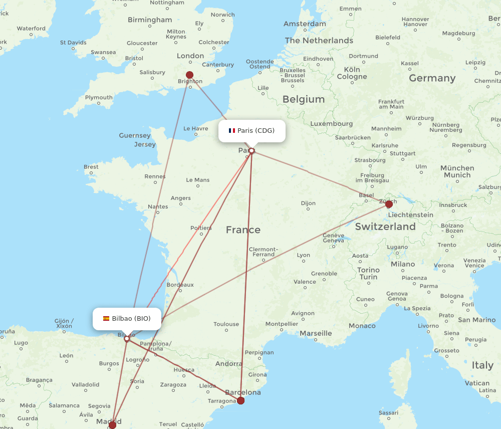 BIO to CDG flights and routes map