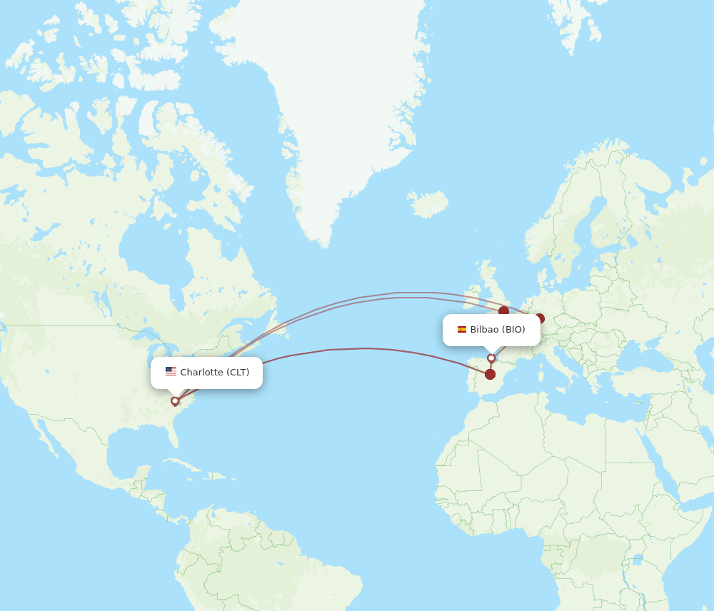 BIO to CLT flights and routes map