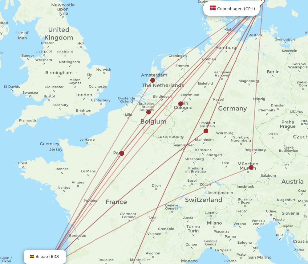 BIO-CPH flight routes