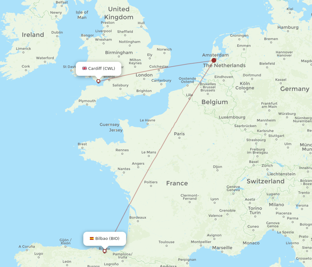 BIO-CWL flight routes