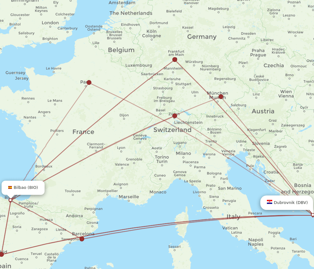 BIO to DBV flights and routes map