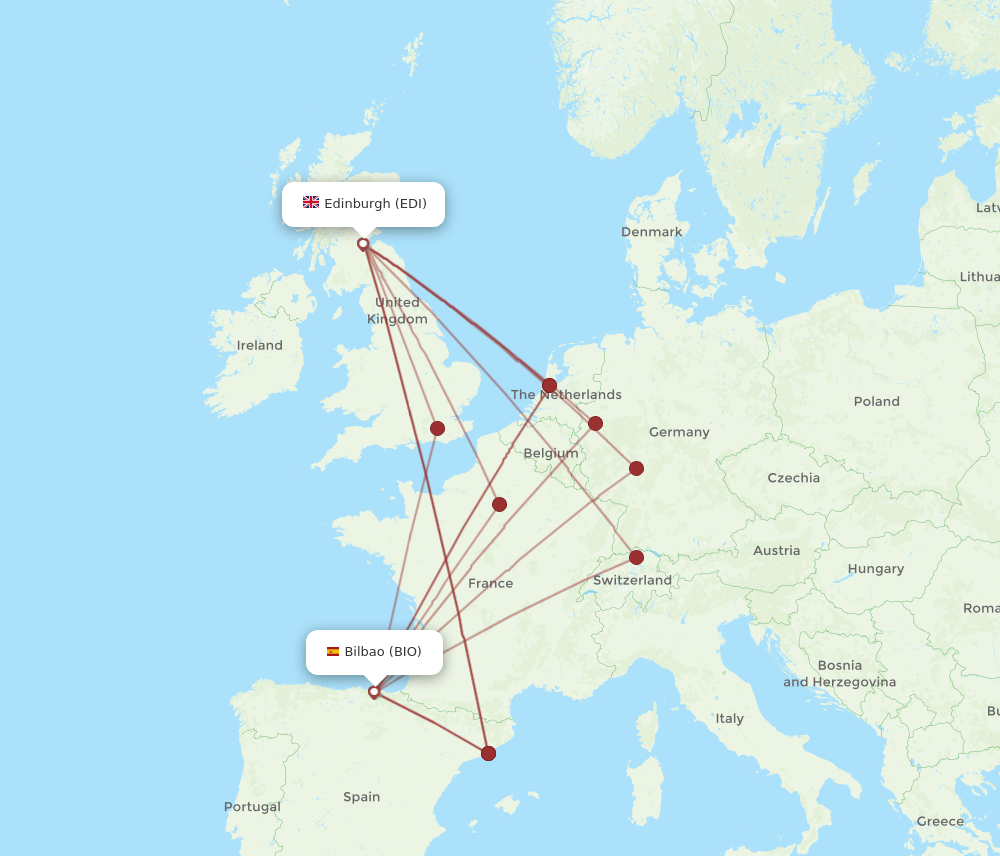 BIO to EDI flights and routes map