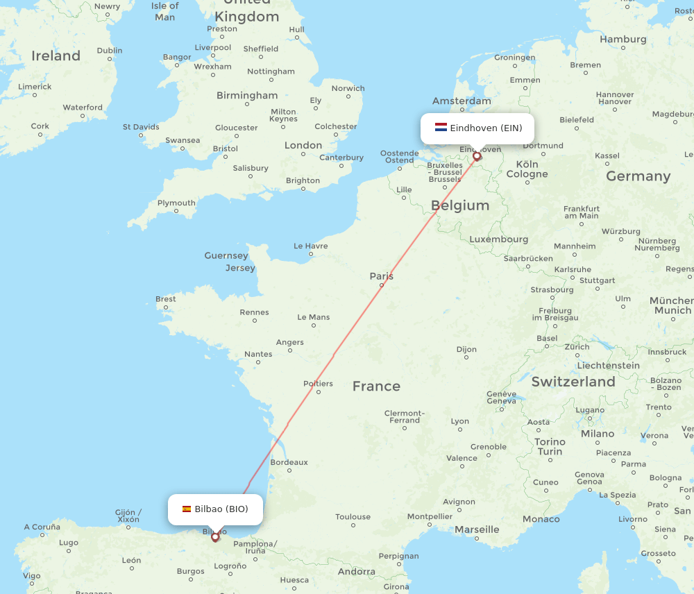 Bilbao - Eindhoven route map and flight paths