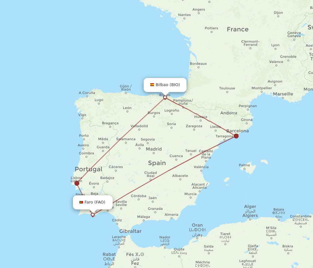BIO to FAO flights and routes map