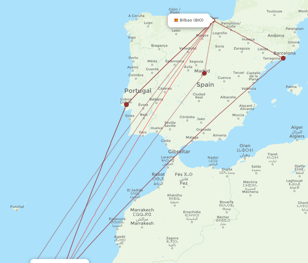 BIO to FUE flights and routes map