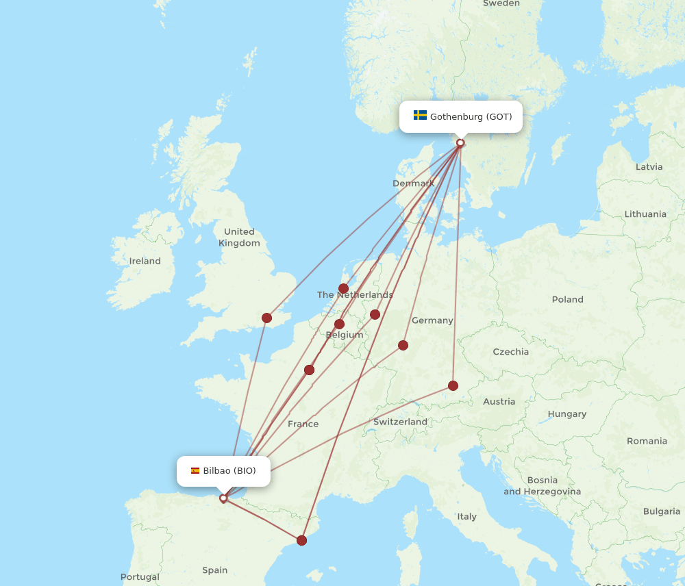 BIO to GOT flights and routes map