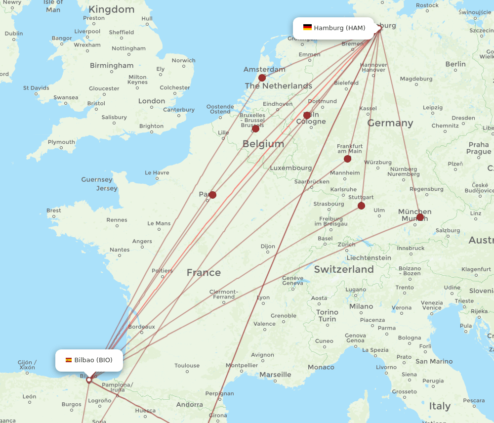 BIO to HAM flights and routes map