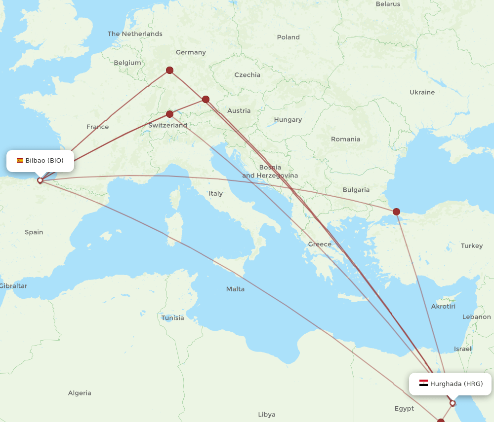 BIO to HRG flights and routes map