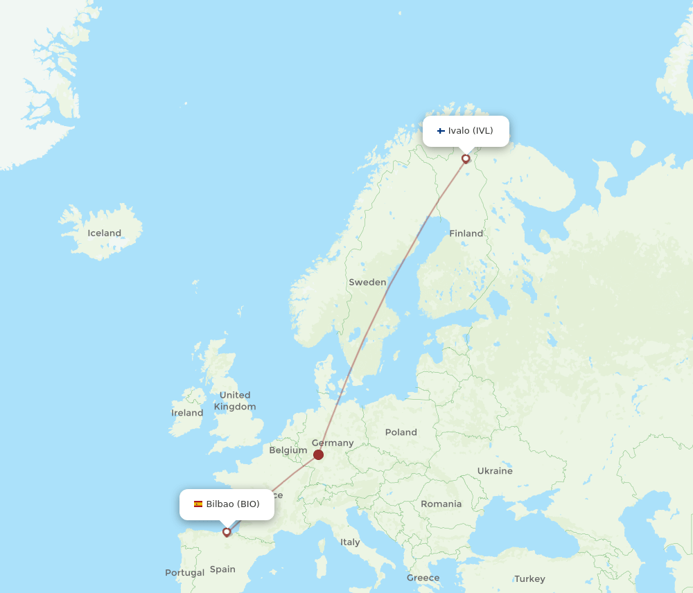 Bilbao - Ivalo route map and flight paths