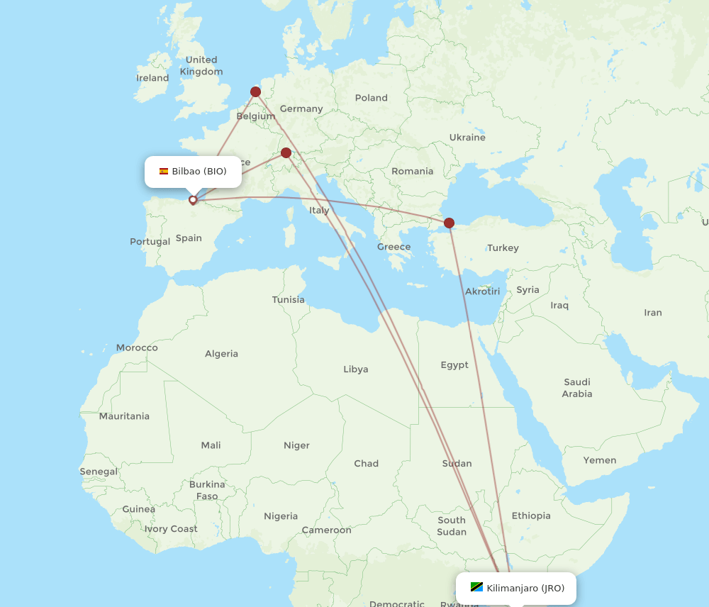 BIO-JRO flight routes