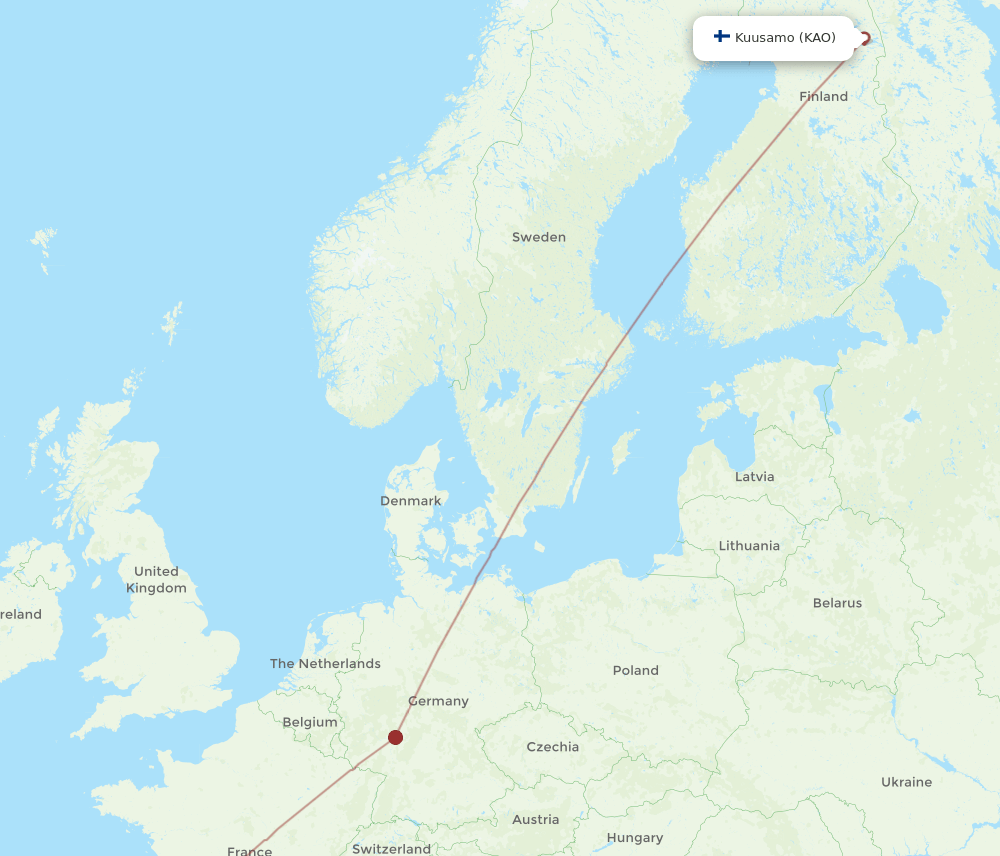 Bilbao - Kuusamo route map and flight paths