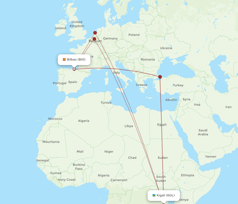 BIO to KGL flights and routes map