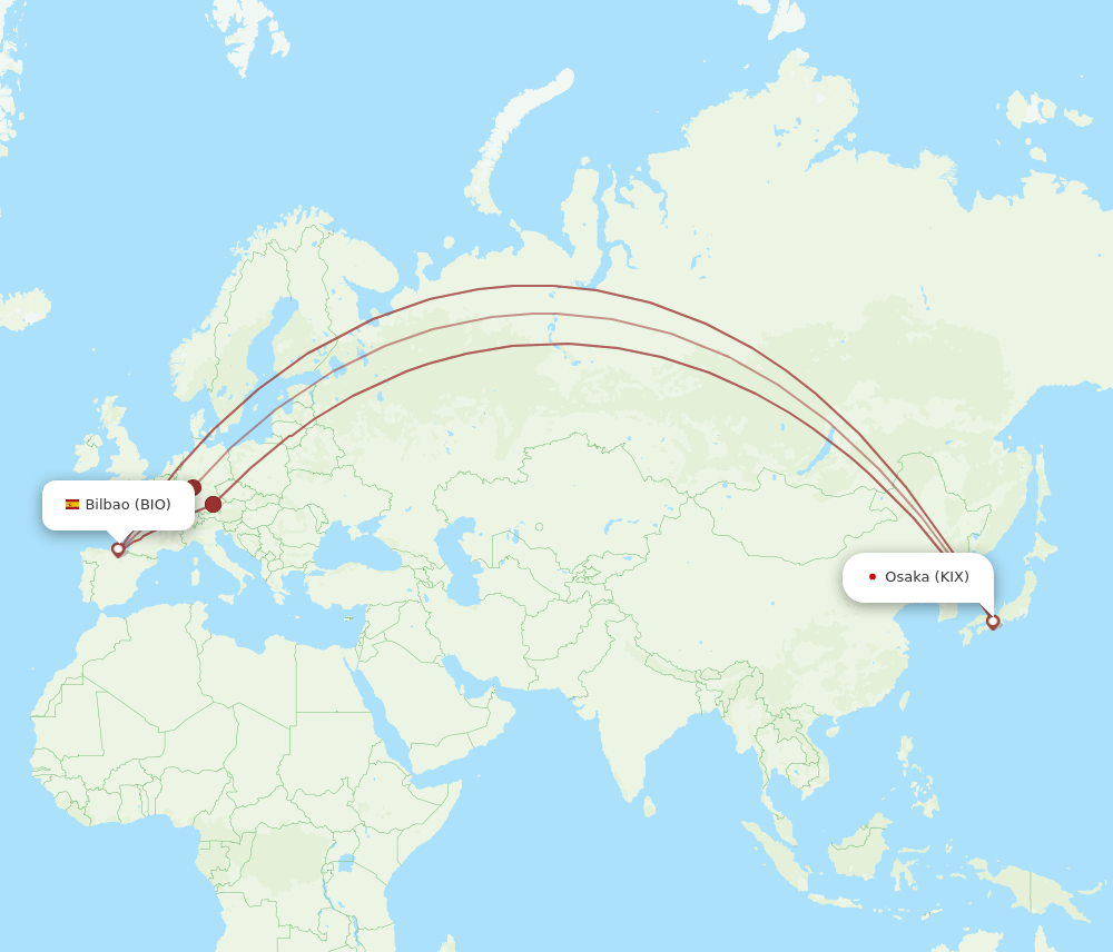 BIO to KIX flights and routes map
