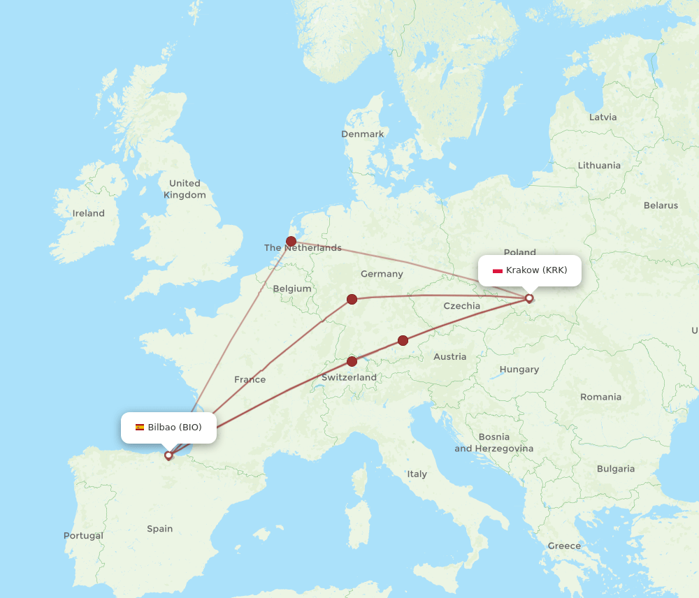 BIO-KRK flight routes