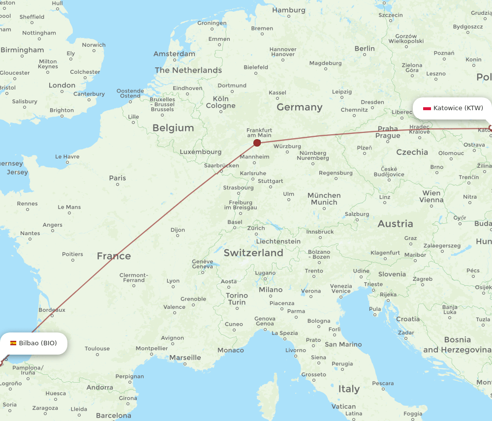 BIO to KTW flights and routes map