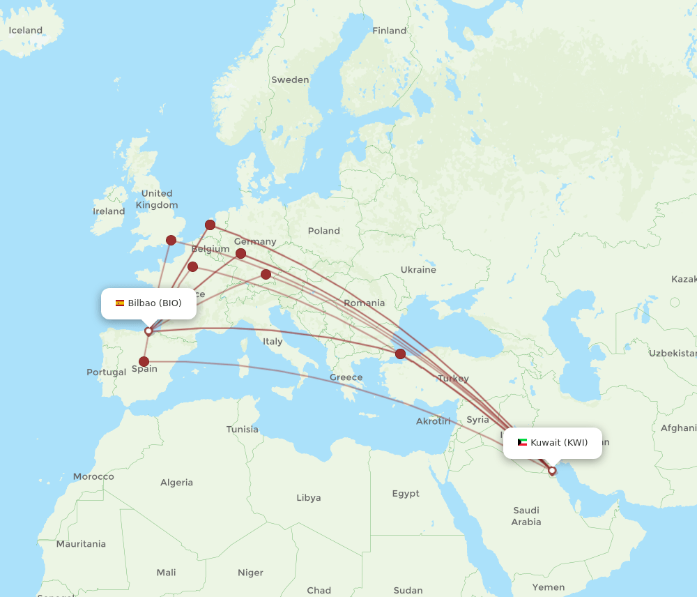 BIO to KWI flights and routes map