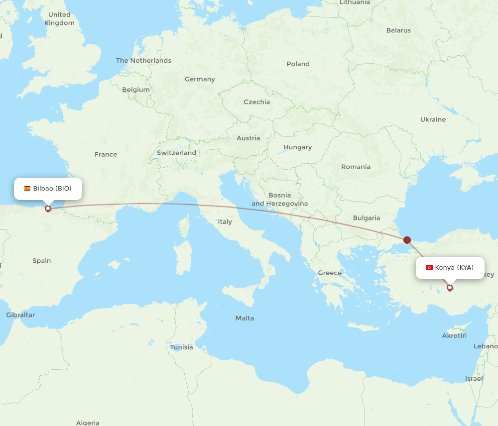 BIO to KYA flights and routes map