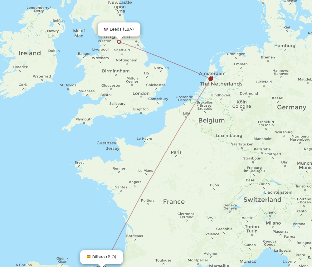 BIO-LBA flight routes