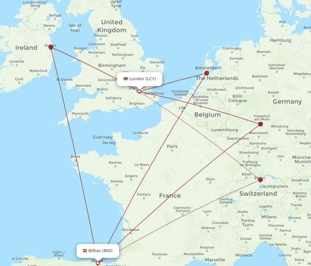 BIO to LCY flights and routes map
