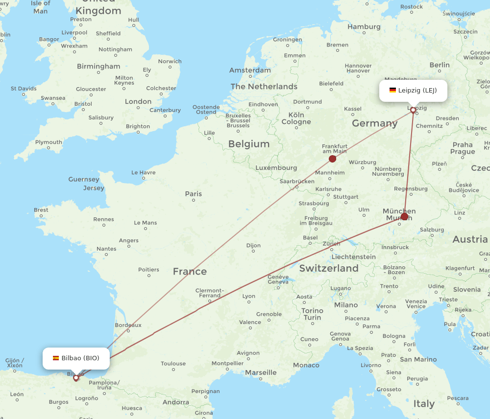 BIO to LEJ flights and routes map