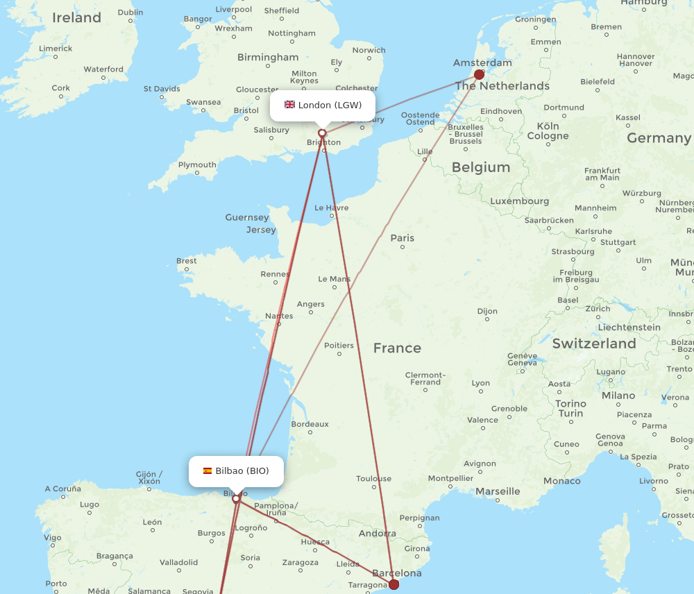 BIO-LGW flight routes