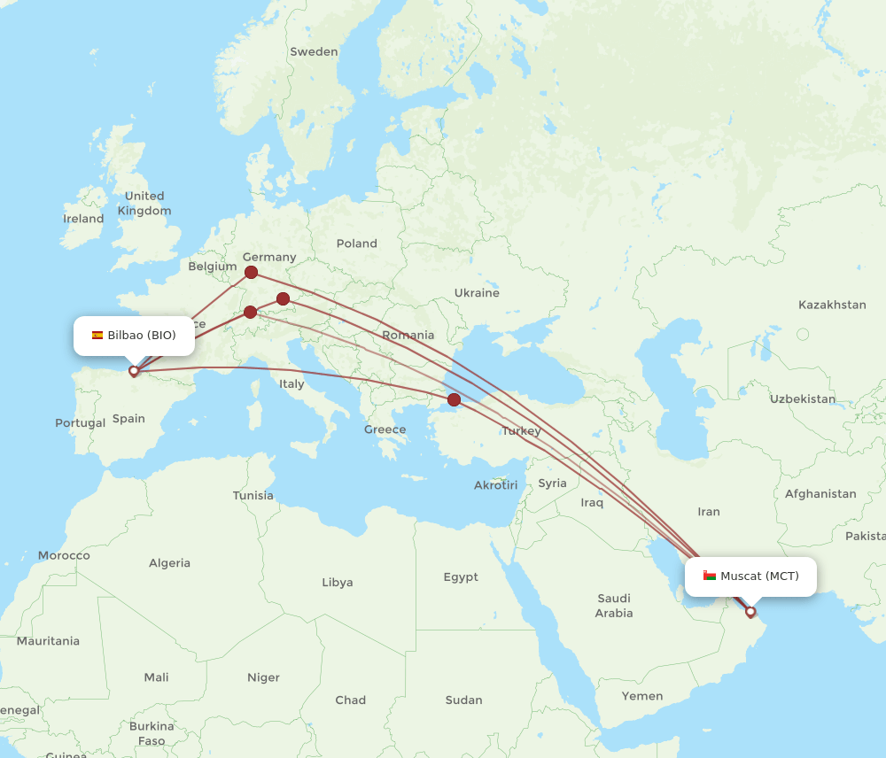 BIO to MCT flights and routes map