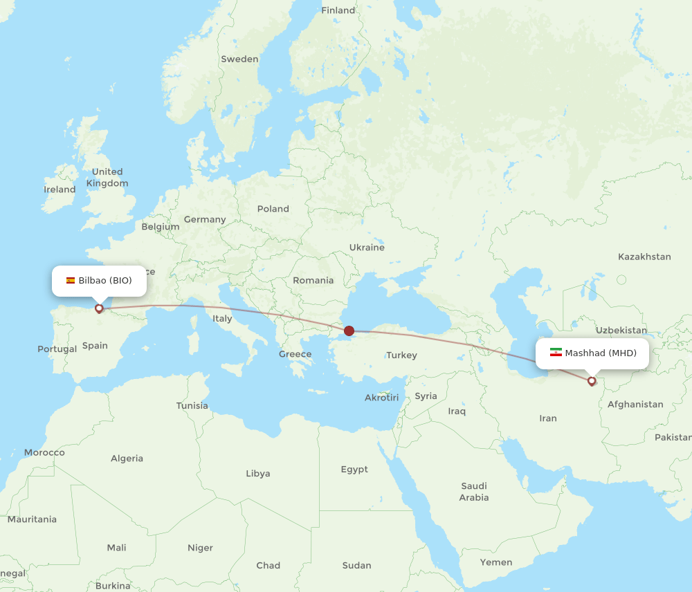 BIO to MHD flights and routes map