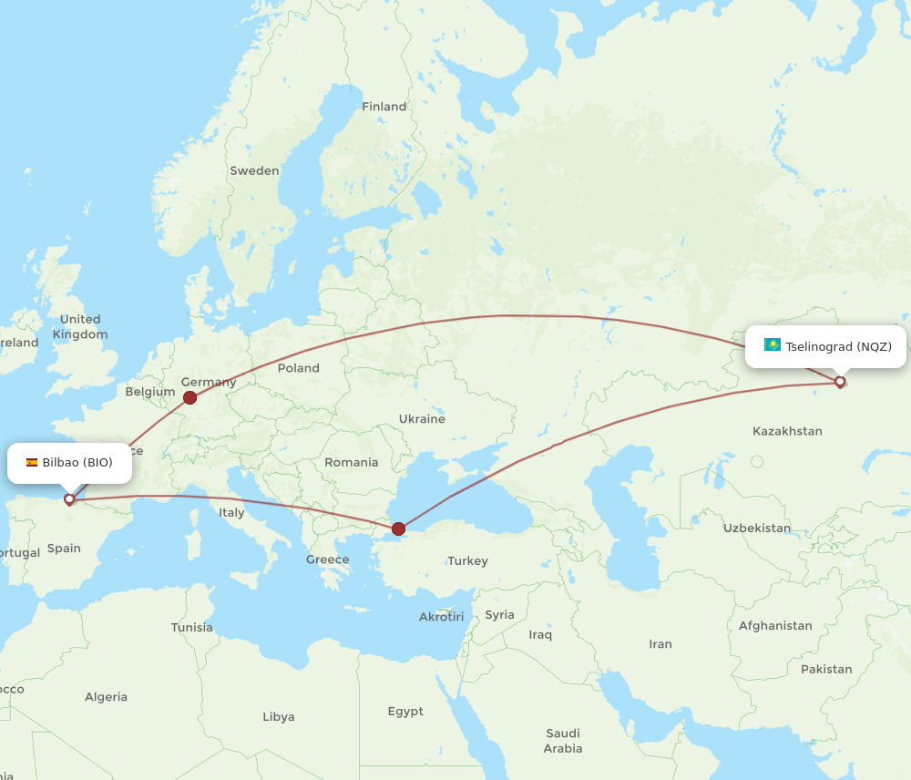 BIO-NQZ flight routes