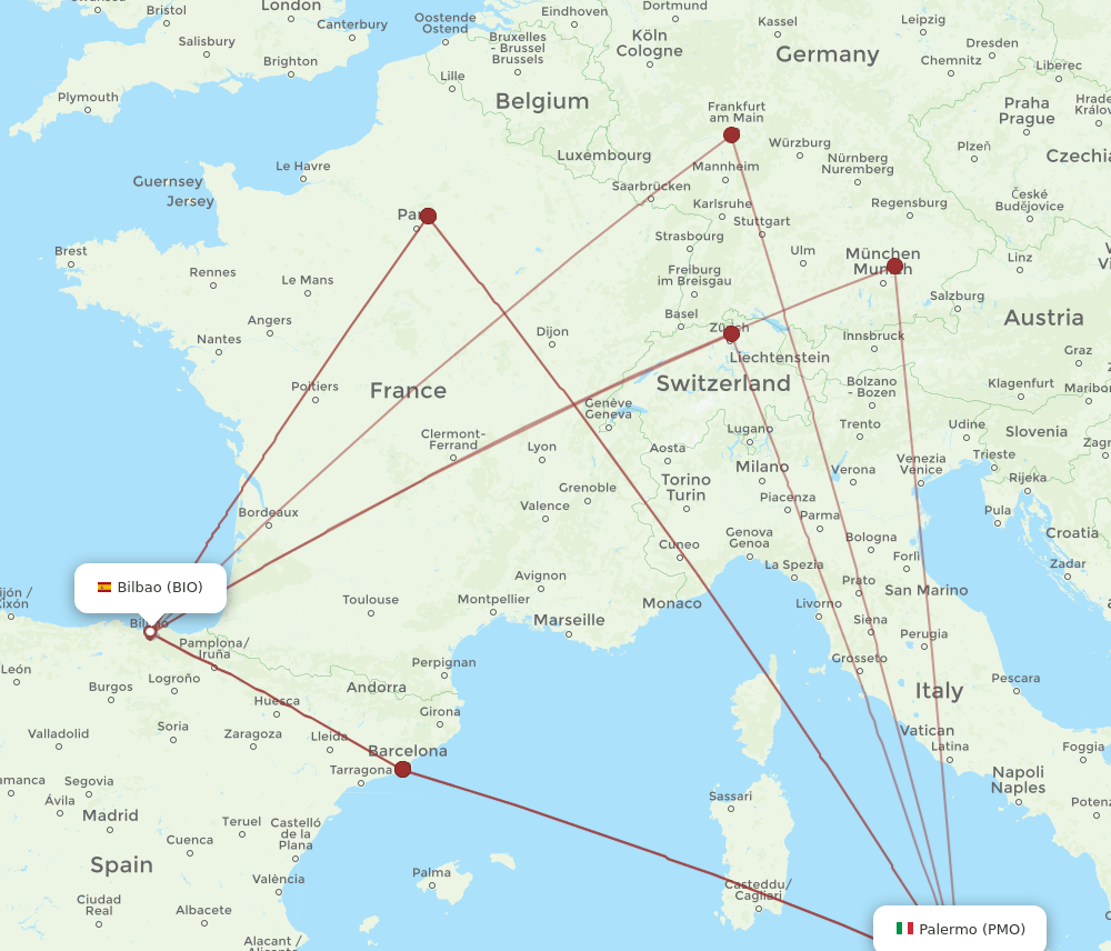 BIO to PMO flights and routes map