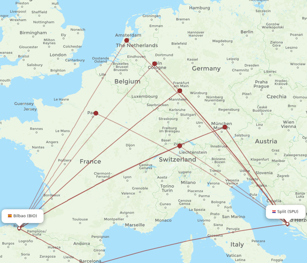 BIO to SPU flights and routes map