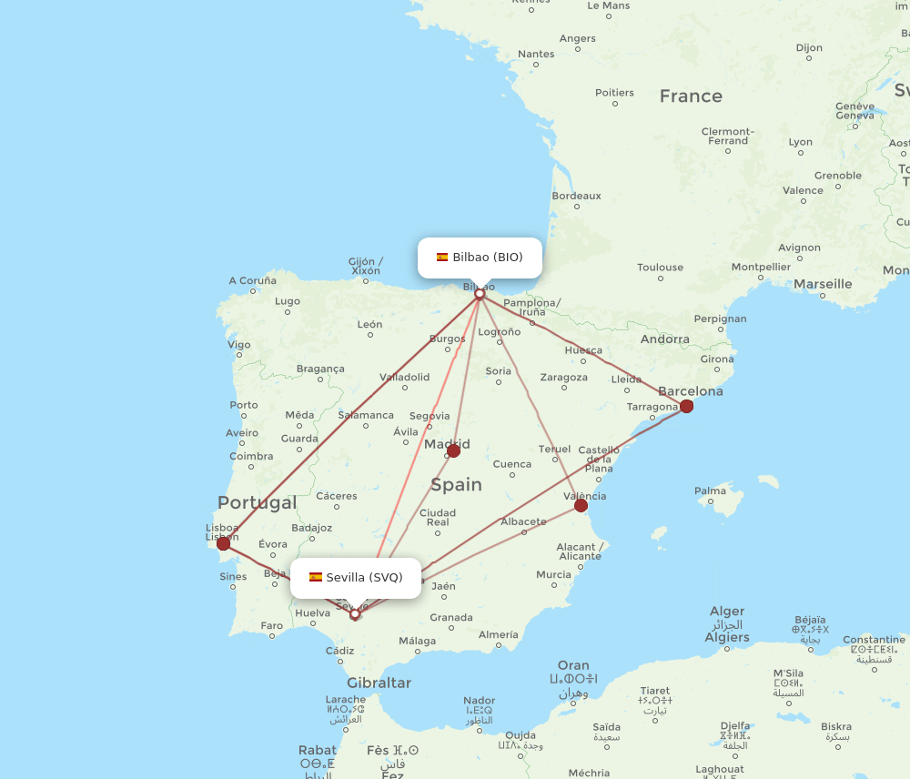 BIO to SVQ flights and routes map