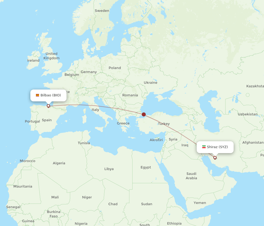 BIO to SYZ flights and routes map