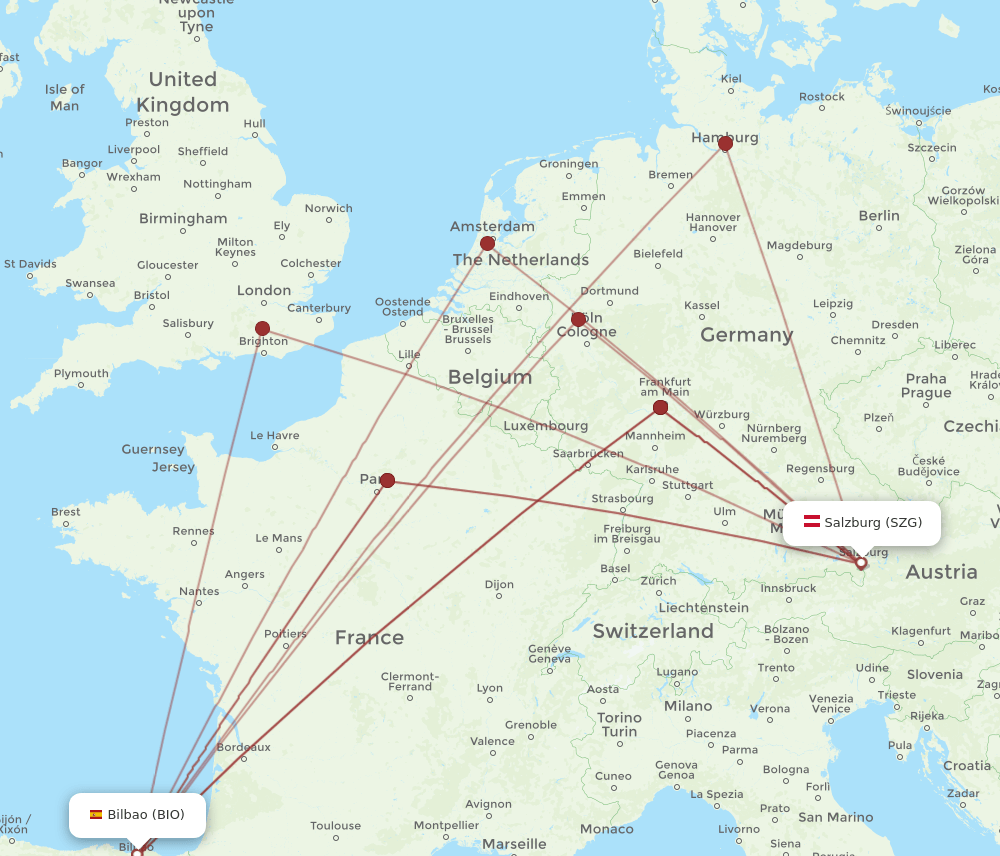 BIO-SZG flight routes